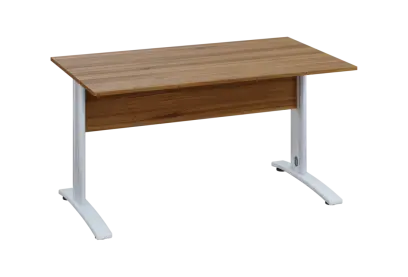 EPK 28 - 14 stůl kancelářský, kovová podnož bílá, deska 25 mm, široký 1400 mm, ořech světlý